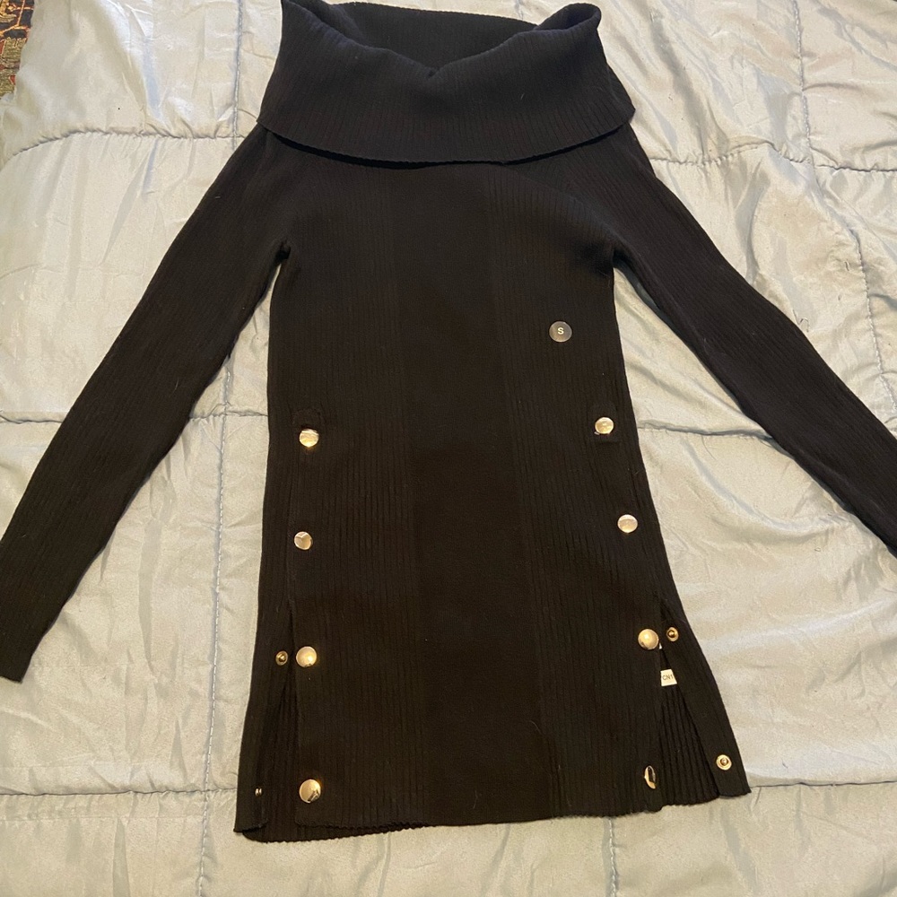 Black New York & Company Off the Shoulder Fold over Sweater